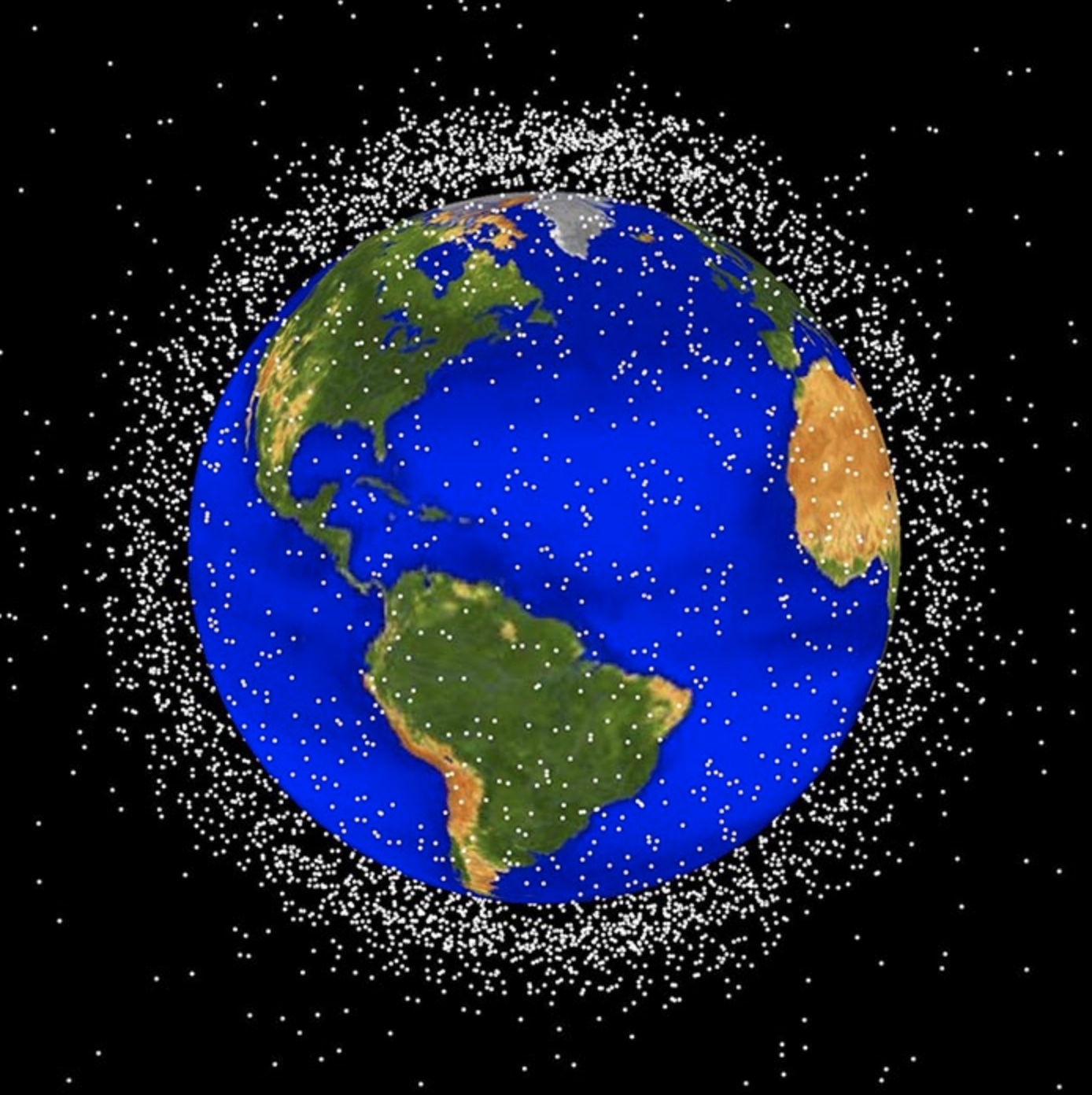 Earth surrounded by orbiting satellites and debris